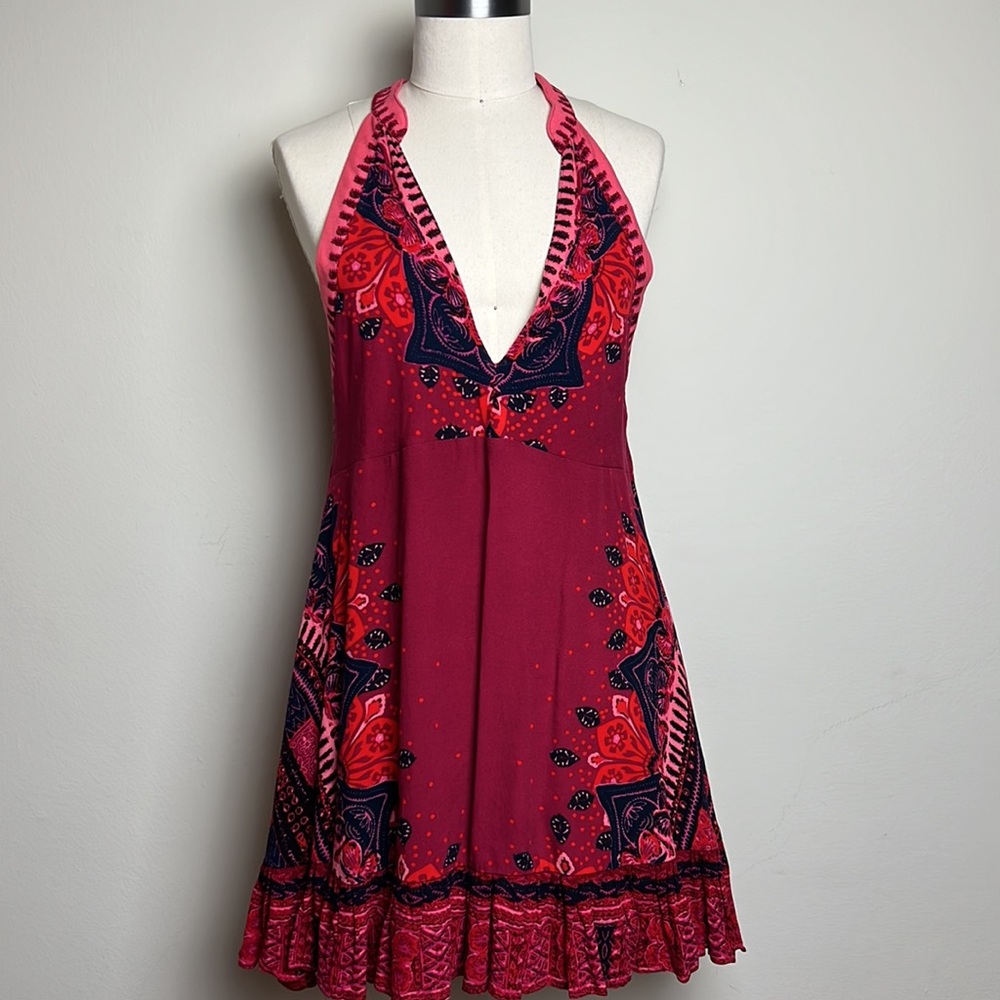 Free People “Steal the Sun” burgundy reversible sleeveless mini dress Size XS - Picture 2 of 5